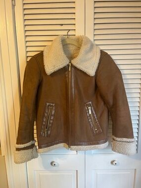 Faux Shearling Brown Jacket with Cream Collar